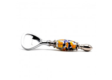 Blue, yellow and silver bottle opener in murano glass