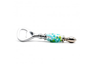 Blue, green and silver bottle opener in murano glass