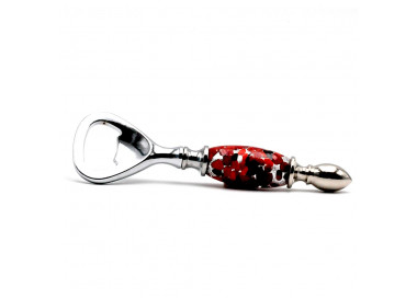 Red, black and silver bottle opener in murano glass