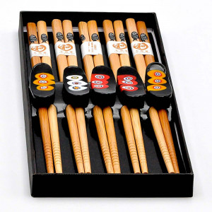 5 black red and yellow millefiori knife and chopstick holders in murano glass