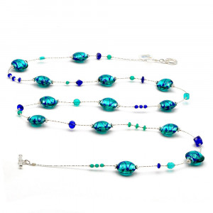 Collier bleu en veritable verre de murano de venise