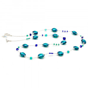 Collana blu lapis argento lunga autentico vetro di murano di venezia