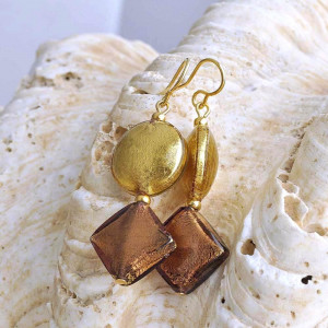 Gold murano glass pendant earrings