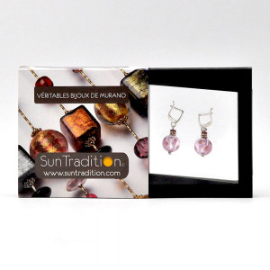 Boucles d'oreilles dormeuses mauve bijou en veritable verre de murano de venise