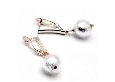 Ball silver - silver earrings genuine venice murano glass