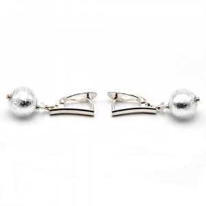 Ball silver - silver earrings genuine venice murano glass