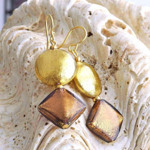 Pendientes murano oro en verdadero cristal de murano de venecia