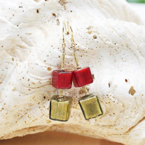 Red and green murano glass jewelry earrings