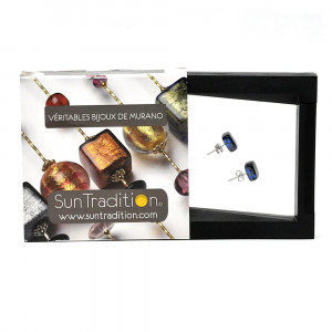 Stud square blue and black earrings genuine glass of murano from venice