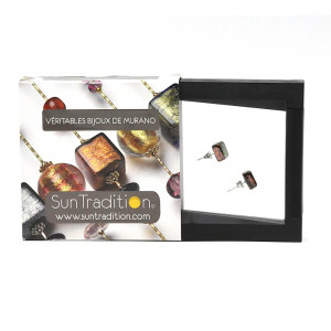 Stud square gold copper earrings and black in genuine murano glass from venice