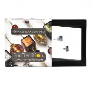 Stud square silver and black earrings in genuine murano glass from venice