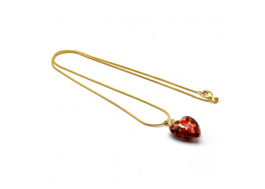 Hanger in 925 zilver plate en het gouden hart van murano-glas rood en goud