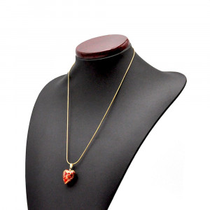 Pendant in 925 silver plate and gold heart murano glass red and gold