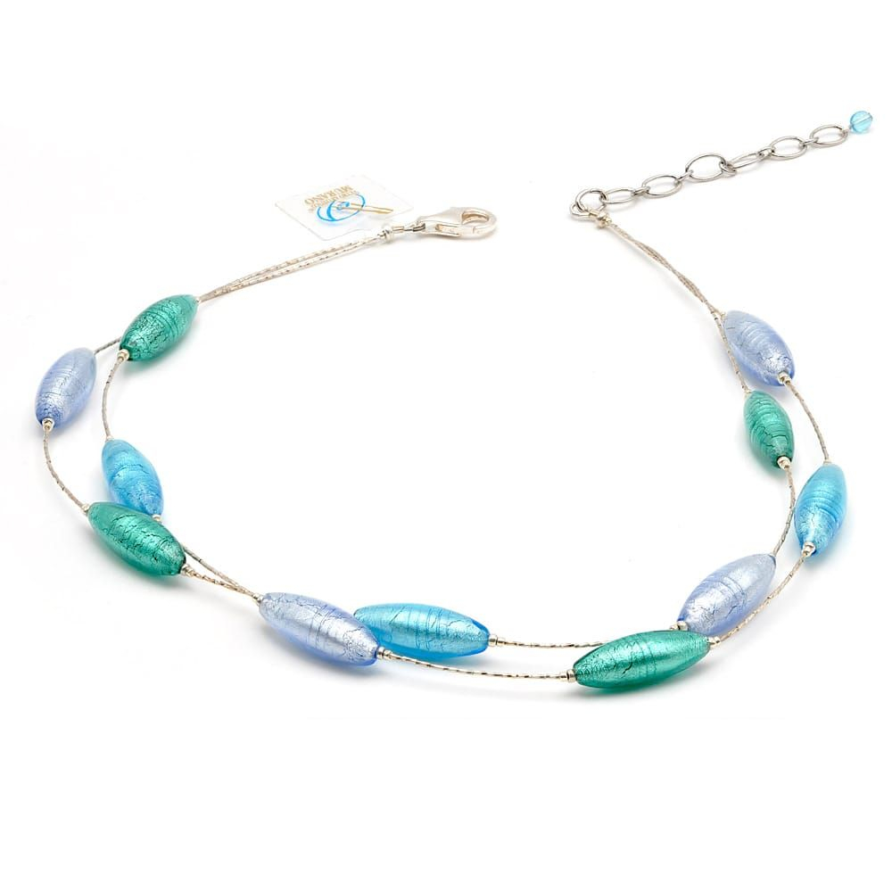 Oliver blue and silver - blue silver murano glass necklace genuine murano glass