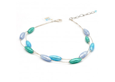 Collier bleu et argent - collier bleu et argent en veritable verre de murano