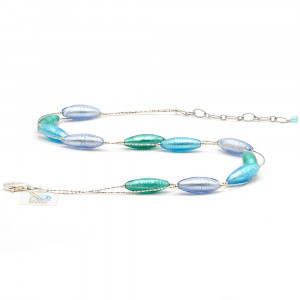 Collier bleu et argent - collier bleu et argent en veritable verre de murano