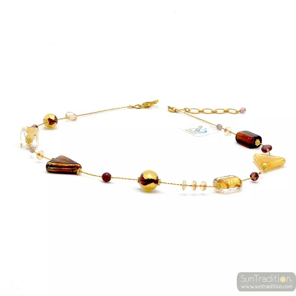 Asteroide - halsband amber gold äkta murano glas