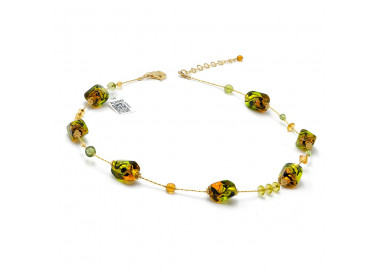 Sasso dos tonos de verde ámbar - collar de cristal de murano de color ámbar y verde