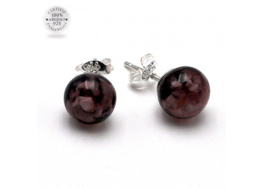 Stud amethyst earrings in genuine murano glass from venice