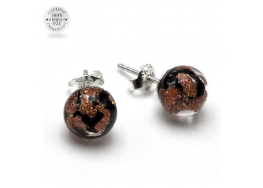 Aventurine and black stud earrings in genuine murano glass from venice