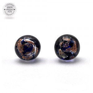 Stud earrings cobalt blue and aventurine in genuine murano glass of venice