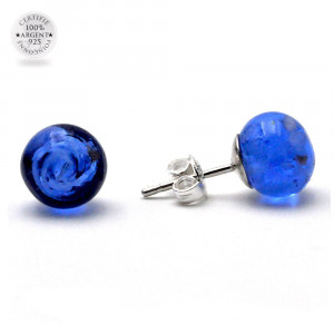 Boucles d'oreilles clou bleu marine marine en veritable verre de murano de venise