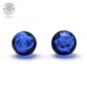 Boucles d'oreilles clou bleu marine marine en veritable verre de murano de venise