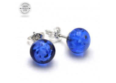 Boucles d'oreilles clou bleu marine marine en veritable verre de murano de venise