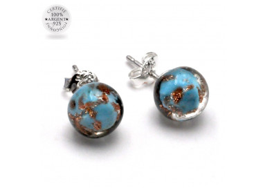 Boucles d'oreilles clou bleu turquoise et aventurine en veritable verre de murano de venise