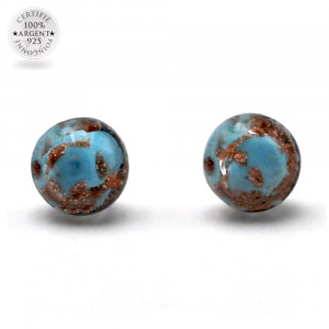 Pendientes de  perno azul turquesa y aventurina en auténtico cristal de murano de venecia