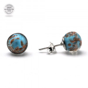 Blue turquoise and aventurine stud earrings in genuine murano glass from venice