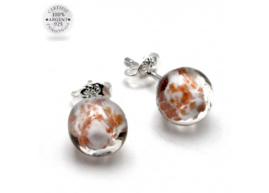  white and aventurine stud earrings in genuine murano glass from venice