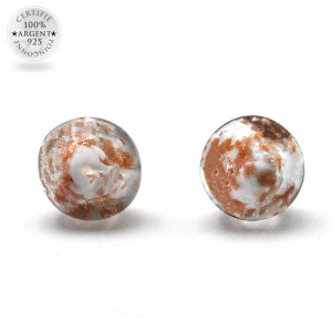  white and aventurine stud earrings in genuine murano glass from venice