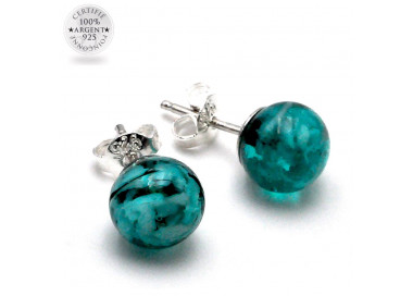 Pendientes de perno verde esmeralda y negro genuino cristal de murano de venecia