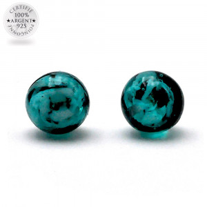 Pendientes de perno verde esmeralda y negro genuino cristal de murano de venecia