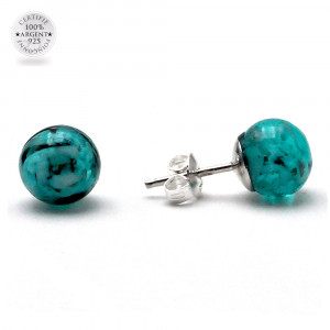 Pendientes de perno verde esmeralda y negro genuino cristal de murano de venecia