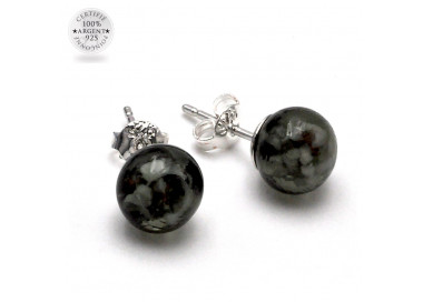 Boucles d'oreilles clou gris et blanc en veritable verre de murano de venise