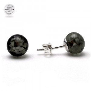 Gray and white stud earrings genuine murano glass of venice