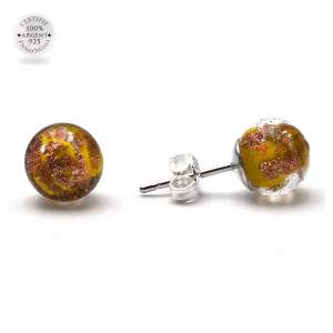 Boucles d'oreilles clou jaune et aventurine en veritable verre de murano de venise