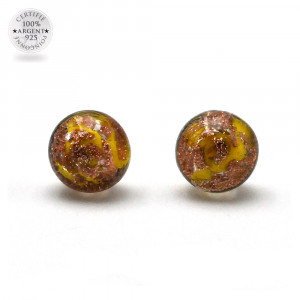 Yellow and aventurine stud earrings in genuine murano glass from venice