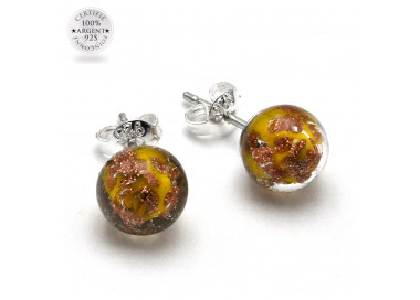 Yellow and aventurine stud earrings in genuine murano glass from venice