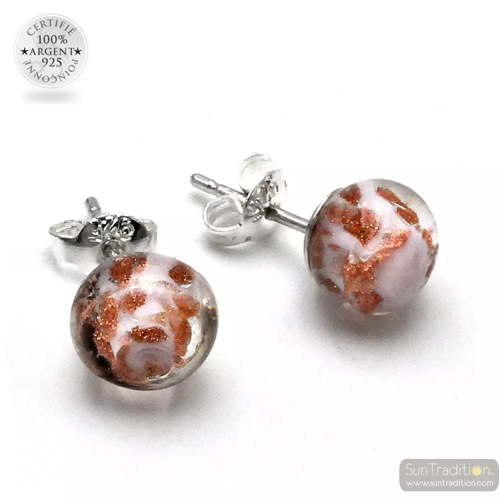 Pendientes de perno rosa y aventurina en auténtico cristal de murano de venecia