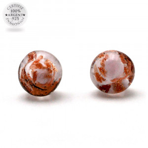 Pendientes de perno rosa y aventurina en auténtico cristal de murano de venecia