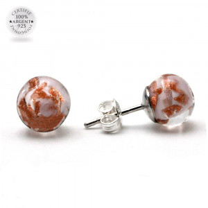 Boucles d'oreilles clou rose et aventurine en veritable verre de murano de venise