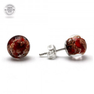 Red and aventurine stud earrings genuine murano glass from venice