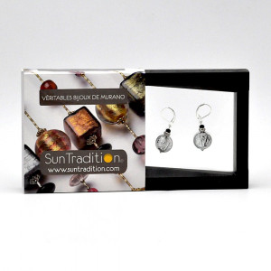 Pastiglia silver crepato - leverback silver earrings jewelry real glass murano from venice