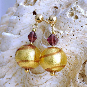 Boucles d'oreilles verre murano or chocolat