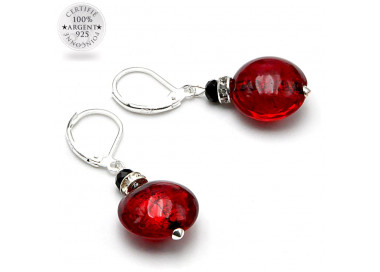 Leverback red earrings jewelry real glass murano from venice