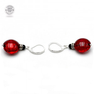 Boucles dormeuses rouge bijoux en veritable verre de murano de venise