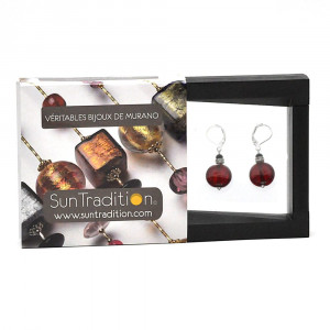 Pastiglia notte rojo - aretes rojos gancho cerrado joyas de cristal de murano de venecia